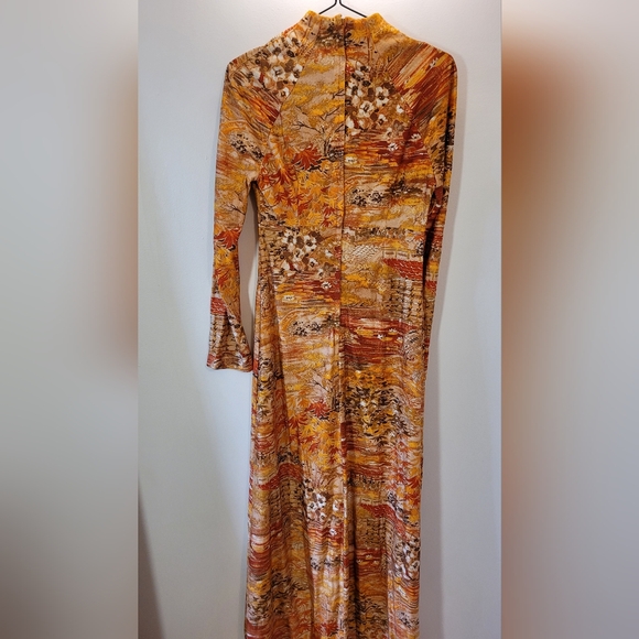 Vintage 70s Wm.G Junior Originals Orange Floral Maple Leaf Long Sleeve Dress - S - Picture 7 of 7